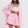 thumbnail image 6 of JIAYUE Women 2 Piece Outfits Sets Long Sleeve Casual Lapel Spring Summer Fall Everyday Wear Button Down Shirt With Comfortable Shorts Loungewear Female Breathable Clothing Set, 6 of 9