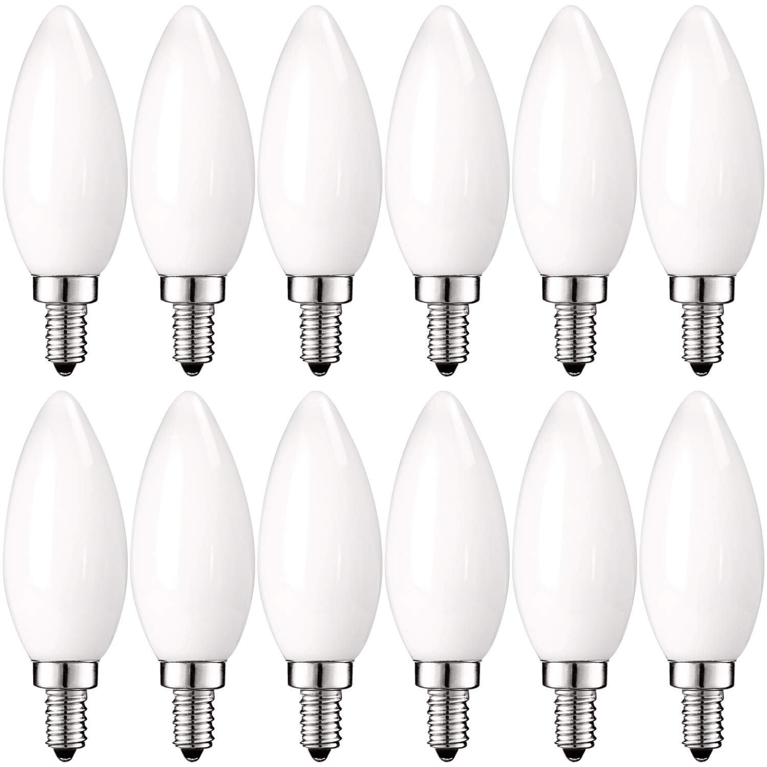 Dimmable Candelabra LED Light Bulbs: 2 Watt 6 Pack E12 LED Bulb Base 2700K Warm White 90+Ra 250 Lumen Indoor or Outdoor LED Candelabra Bulb Set Flame Tip UL Listed 25W Equivalent 