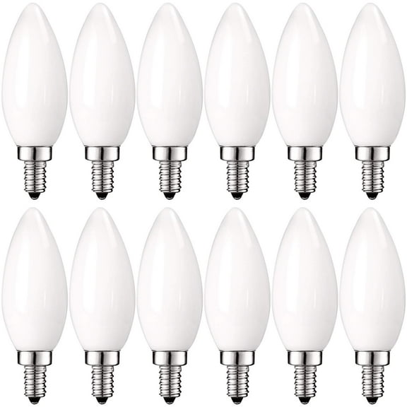Luxrite E12 LED Chandelier Frosted Light Bulbs, Dimmable, 60 Watt Equivalent, 2700K Warm White, 450 Lumens, Blunt Tip, 12-Pack