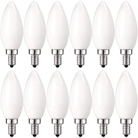 

Luxrite E12 LED Chandelier Frosted Light Bulbs Dimmable 60 Watt Equivalent 2700K Warm White 450 Lumens Blunt Tip 12-Pack