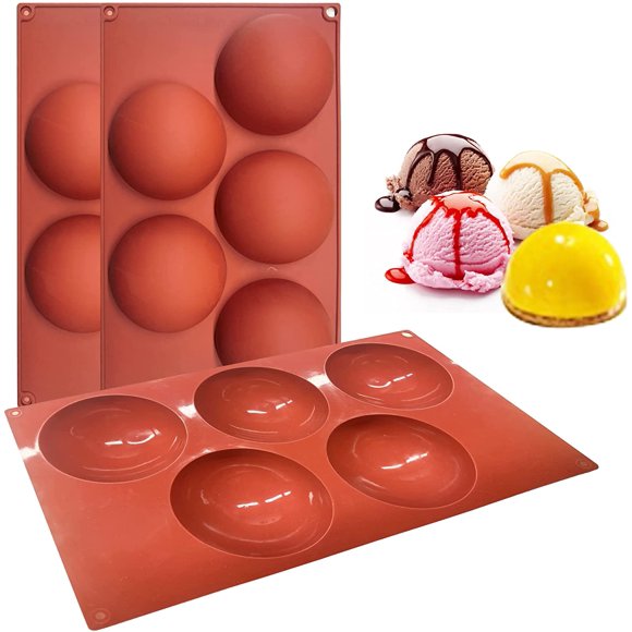 Jinsinto 3 Packs Hemispherical Silicone Mold, 5 Cavity Chocolate Bomb Mold, Hemispherical Silicone Baking Mold for Making Hot Chocolate Bombs, Cakes, Jellies, Dome Mouse