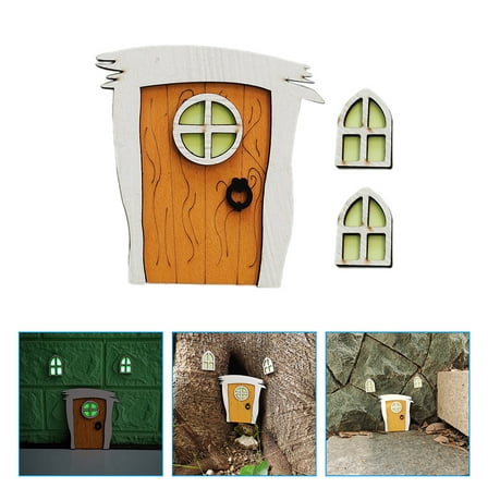 PAMINGONO Indoor Outdoor Decor Miniature Wood Fairy Door Square Shape 1 Set