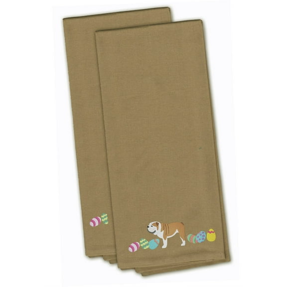 English Bulldog Easter Tan Embroidered Towel Set of 2