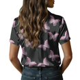 thumbnail image 4 of QASIEATN Women's Retro Shirt Women's Satin Printed Short Sleeved Shirt Vacation Style Shirt, 4 of 7