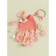 thumbnail image 4 of Musuos Newborn Girl Outfit, 3 6 12 18M Asymmetric Flower Print Sleeveless Romper with Bow Hairband Summer Clothes, 4 of 10