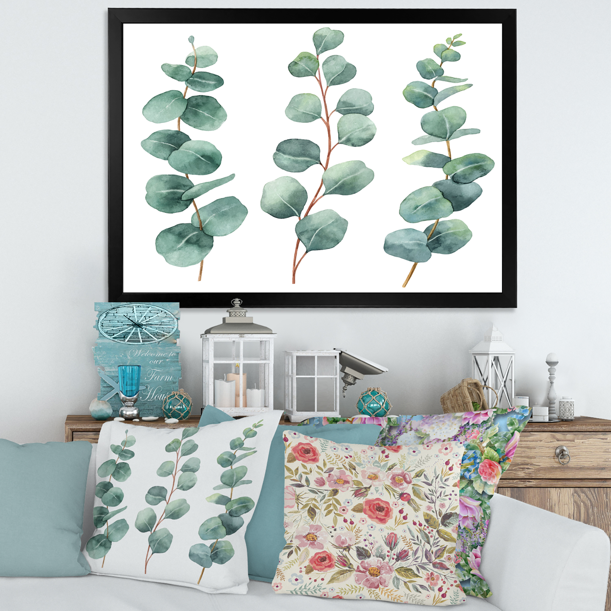 Designart 'Young Eucalyptus Branches and Leaves I' Traditional Framed Art Print