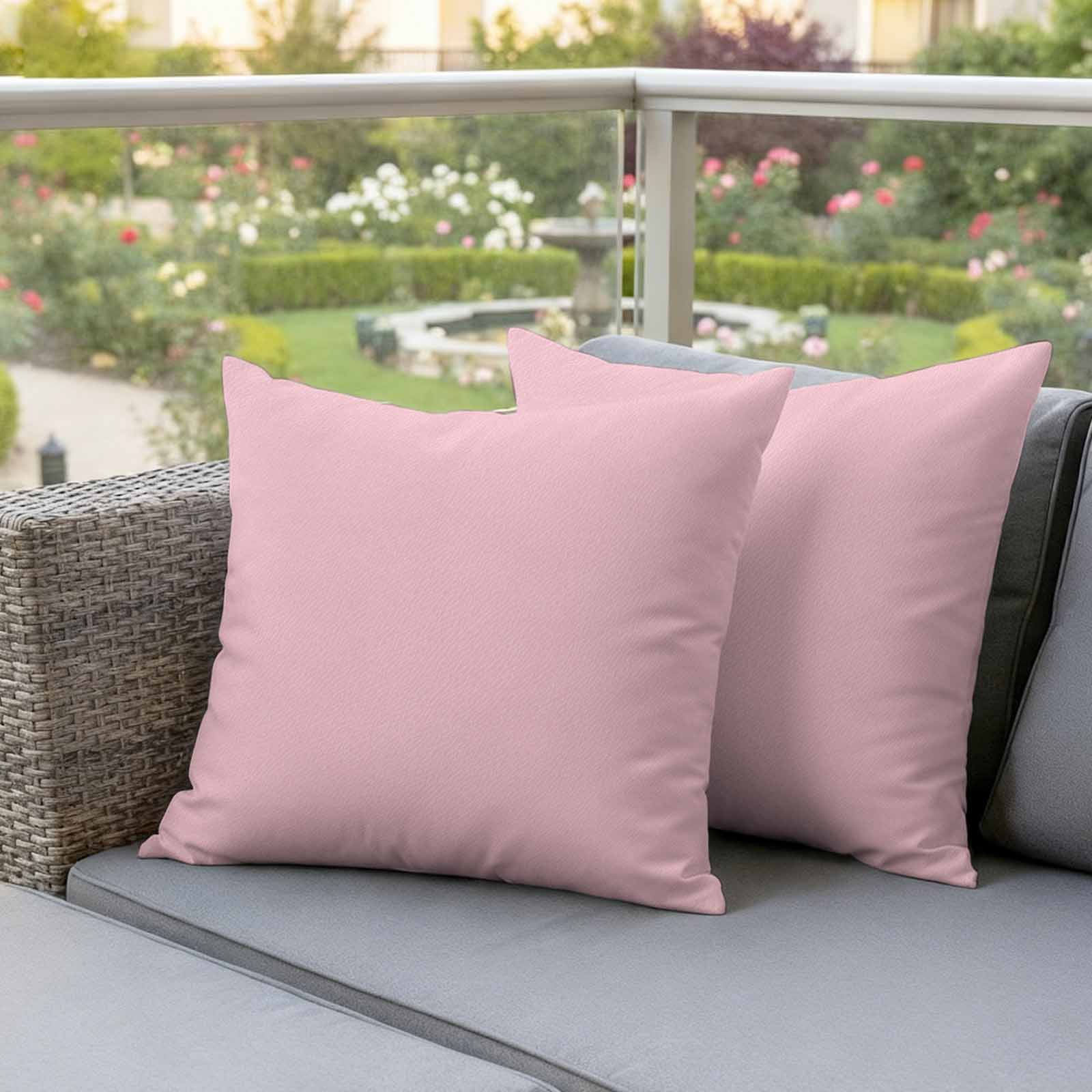 Solid Pink Outdoor Waterproof Pillow Covers, Romantic Minimalism Abstract Denim Texture Decorative Square Throw Pillowcase Sofa Cushion Sham for Patio/Couch/Chair, 20"x20" 2 Pack