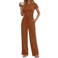 thumbnail image 2 of Sundazz 2 Piece Sets for Women Summer Lounge Set Ruched Top and Wide Leg Pants Matching Set Fashion Vacation Travel Outfits Clothes,Coffee,M, 2 of 8
