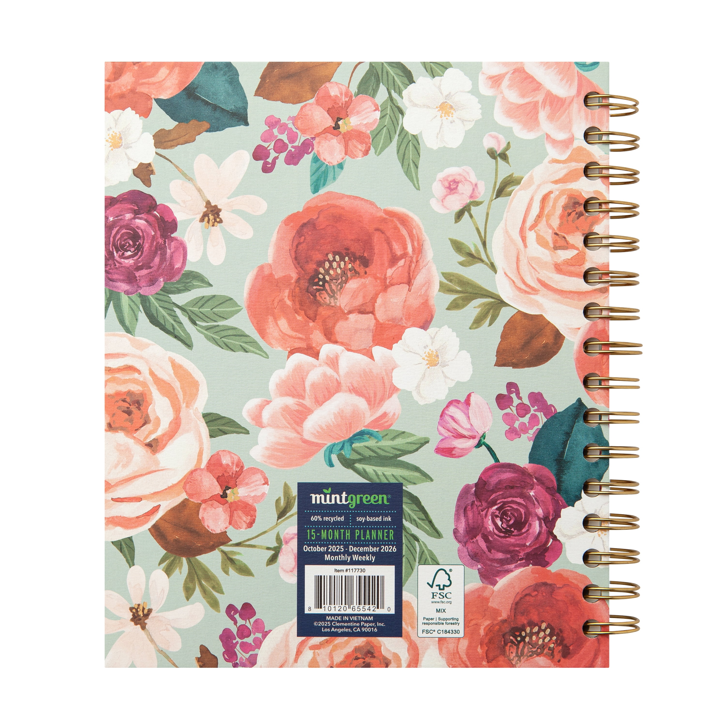 Mintgreen Monthly Weekly Medium (7.25"x 8.75") Sage Floral Scripture 15 Month Oct 2025-Dec 2026
