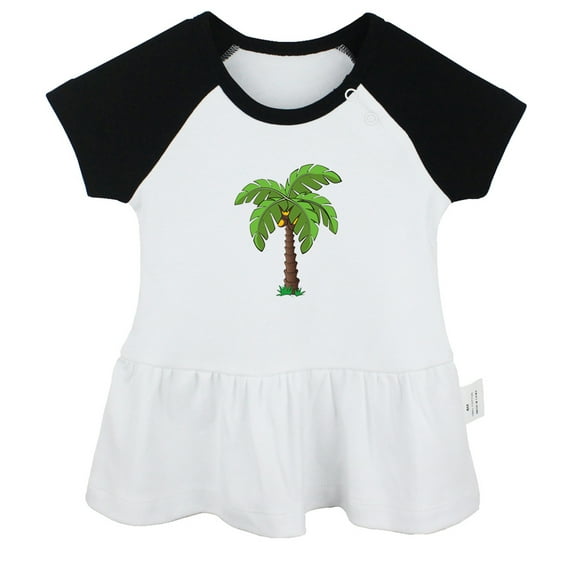 Nature Palm Tree Pattern Dresses For Baby, Newborn Babies Skirts, Infant Princess Dress, 0-24M Kids Graphic Clothes (Black Raglan Dresses, 18-24 Months)