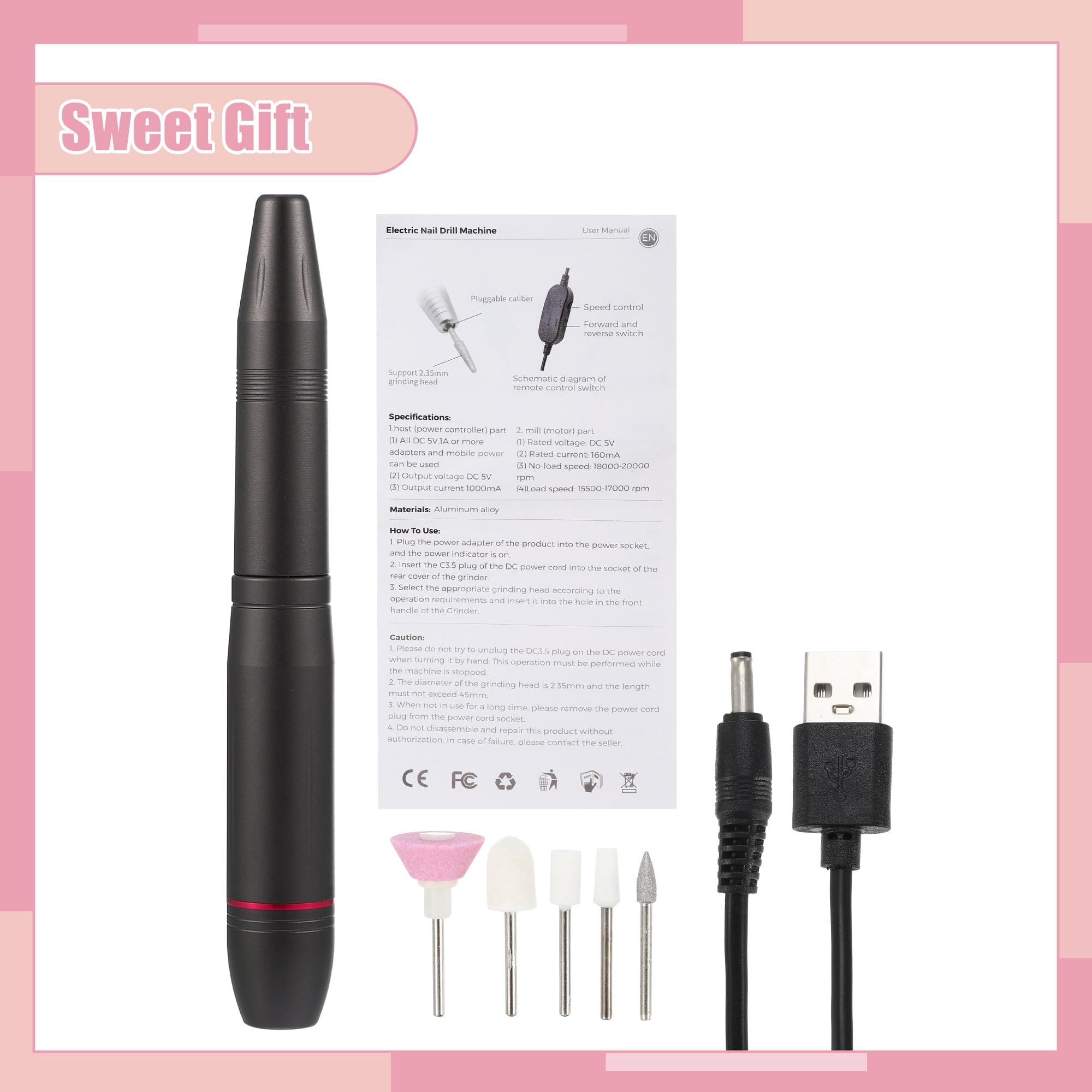 Unique Bargains Electric Nail Drill Kit 20000RPM Nail Drill Machine Nail Drill for Manicure Pedicure Polishing Deep Gray