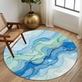 thumbnail image 3 of Round Area Rug 5 Ft, Turquoise Blue Marble Washable Non-Slip Circle Carpet for Living Room/Bedroom, Abstract Art Modern Fluid Marble Low-Profile Runner Mats Collection Rugs for Indoor, 3 of 7