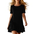 thumbnail image 2 of Smsaxvxz Summer Dresses for Women Fashion Solid Crew Neck Short Sleeve Double Ruffle T-shirt Dress Casual Straight Mini Sundress Black 2XL, 2 of 7