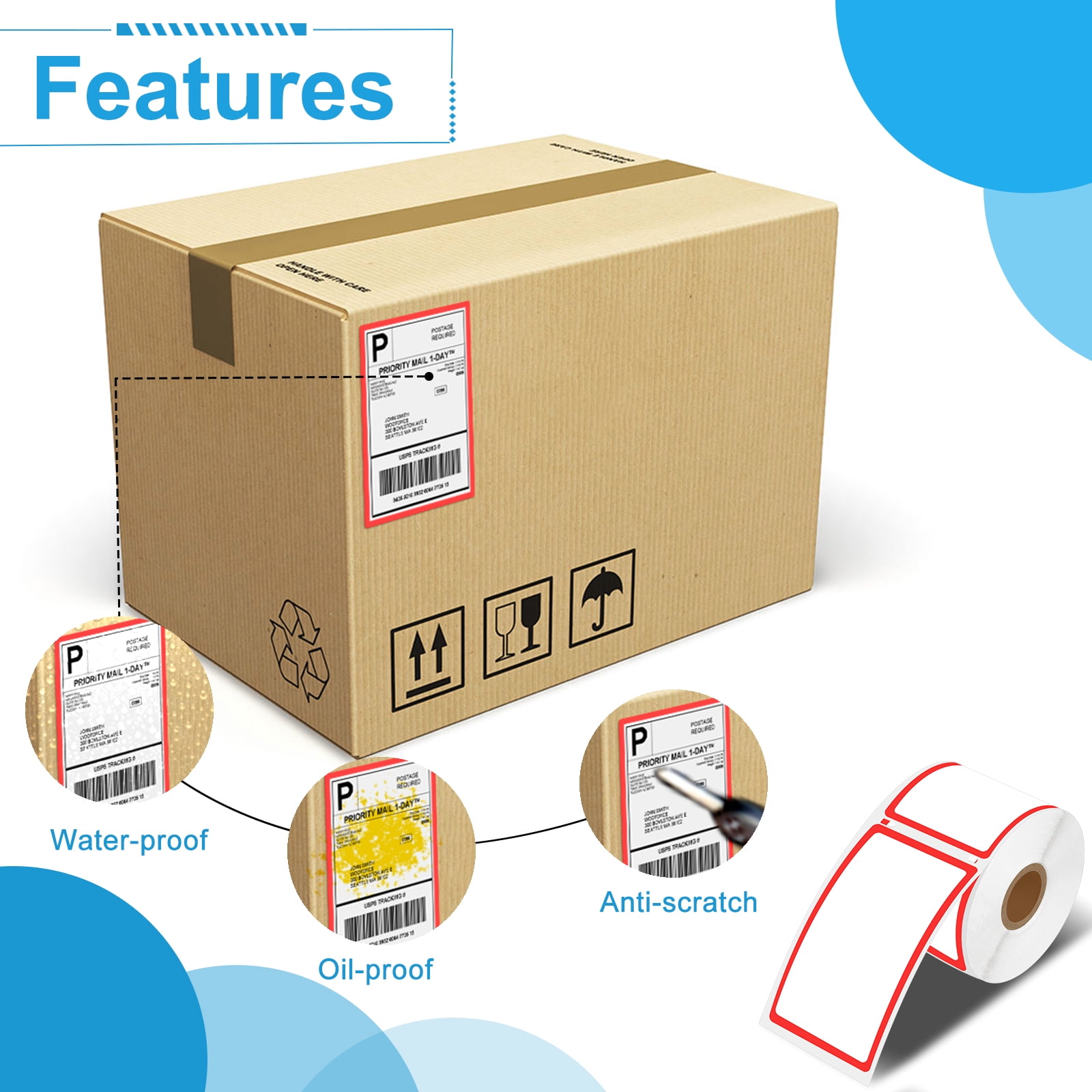 NineLeaf 4 Rolls Compatible for DYMO 30344 2-5/16 in x 4 in White with Red Border Shipping Address Barcode Labels, 300 Labels Per Roll
