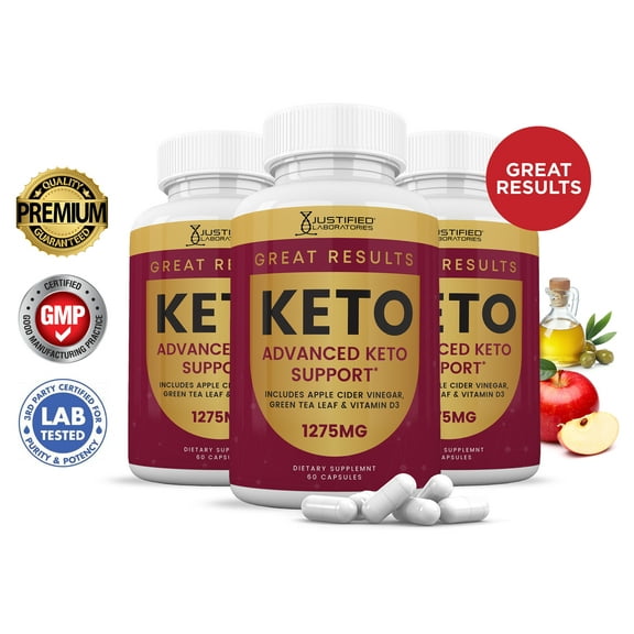 (3 Pack) Justified Laboratories Great Results Keto ACV Pills 1275mg Dietary Supplement 180 Capsules