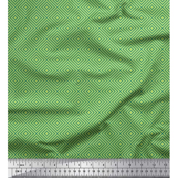 Soimoi Green polyester Crepe Fabric Diamond Geometric Decor Fabric Printed Yard 52 Inch Wide