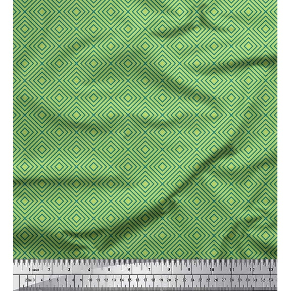 Soimoi Green polyester Crepe Fabric Diamond Geometric Decor Fabric Printed Yard 52 Inch Wide