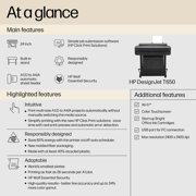 HP DesignJet T650 Large Format 24-inch Plotter Printer w Auto Sheet Feeder, Roll Cover, Media Bin, Stand, 2-Year Onsite Support