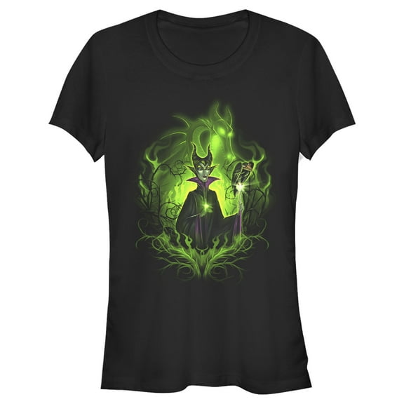 Junior's Sleeping Beauty Dark Detailed Maleficent Graphic Tee Black Small