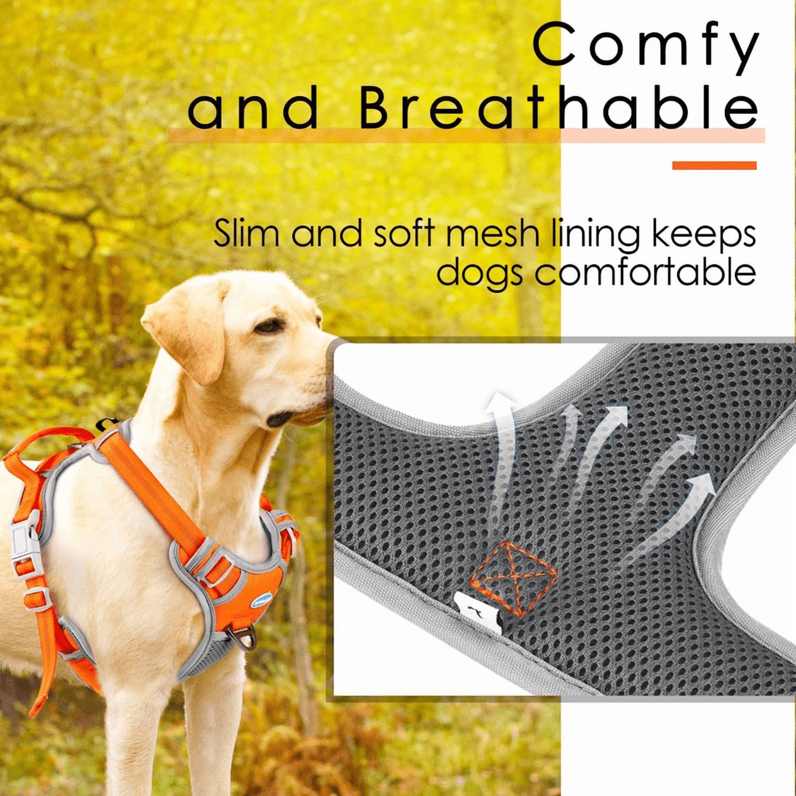 ThinkPet No Pull Harness Set Breathable Sport Harness with Handle - Reflective Padded Dog Safety Vest with Reflective Neon Dog Leash