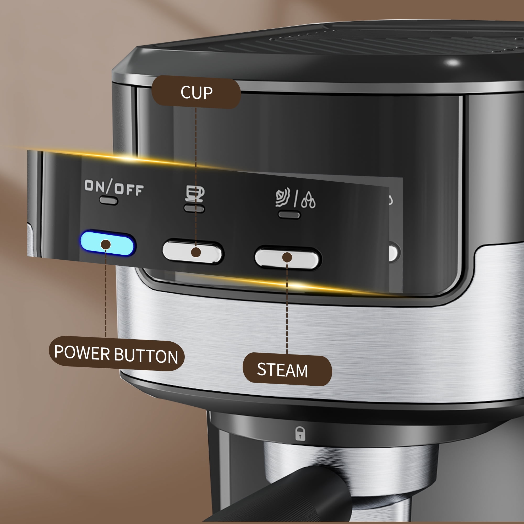 Espresso Machine with Milk Frother, 15 Bar Compact Coffee Machine Stainless Steel Espresso Maker for Cappuccino, Latte