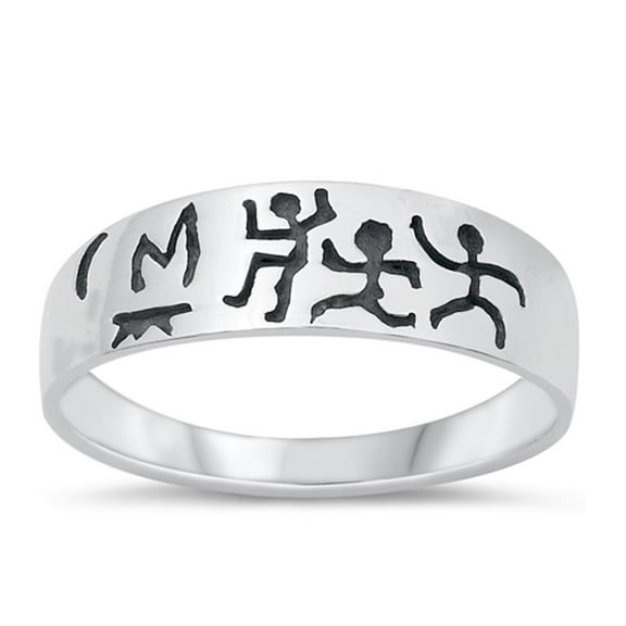 Polished Caveman Art Dancing Ring .925 Sterling Silver Band Jewelry Female Male Unisex Size 8