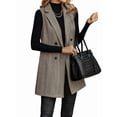 thumbnail image 3 of Womens Long Vest Sleeveless Lapel Double Breasted Fall Winter Coats Jackets Camel Color M, 3 of 8