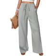 thumbnail image 4 of Wide Leg Palazzo Pants for Women Summer High Waist Flowy Loose Casual Lounge Trousers Beach Travel Vacation Khaki Pants Light Gray S 28" Insaeam, 4 of 5