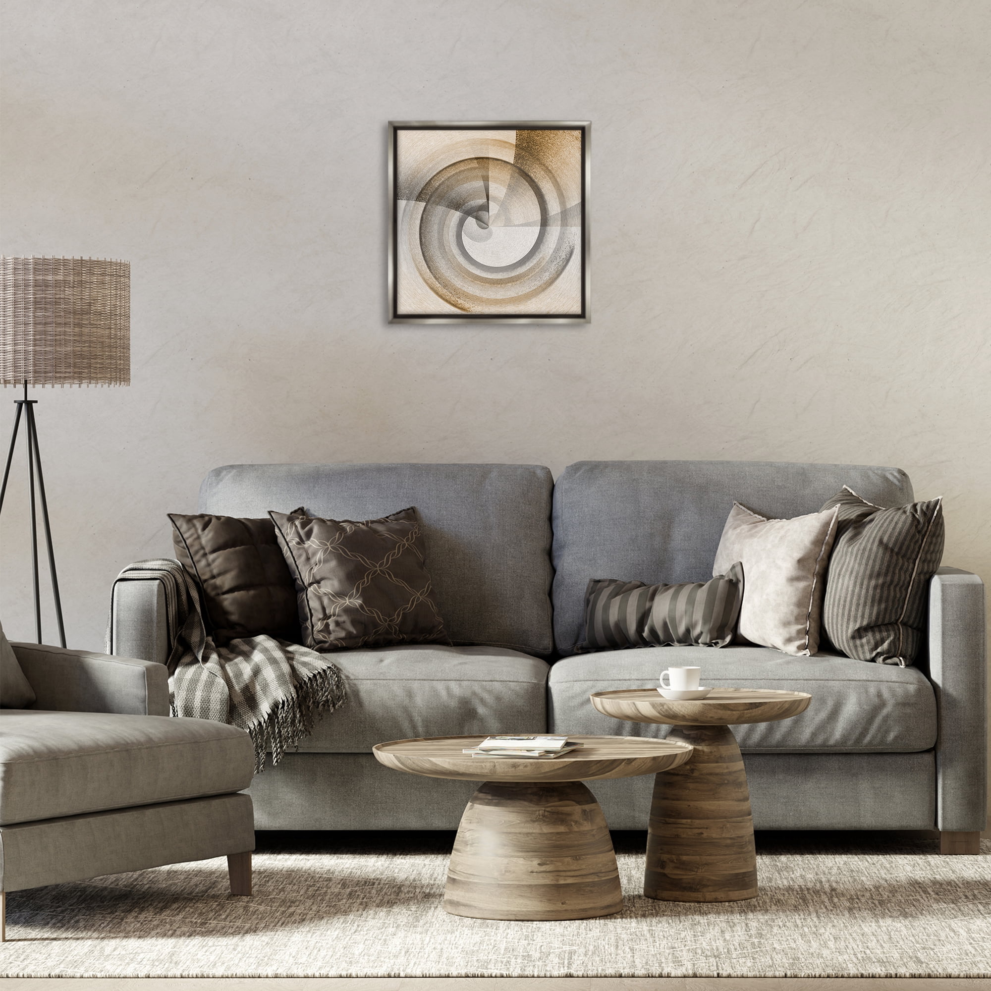 Stupell Industries Spinning Centric Circle Abstract Painting Gray Floater Framed Canvas Art Print Wall Art, 18 x 18