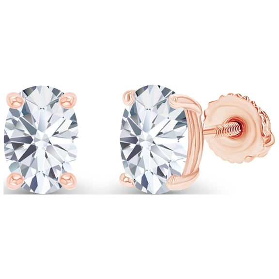 Decadence Rose Gold Plated 925 Sterling Silver 5x3mm Oval Cut Created White Sapphire April Birthstone Screwback Stud Earrings
