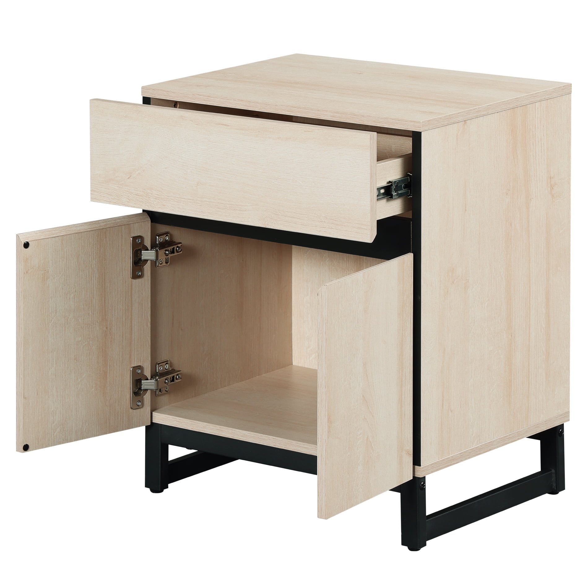 WAMPAT Nightstand with 1 Drawer and 1 Storage Cabinet, Modern Bedside Table with 2 Open Door for Bedroom, Wood Rustic Side End Table for Living Room, Light Oak