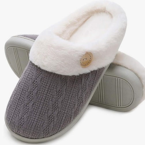 shoeslocker Womens Memory Foam Fuzzy Slippers Knitted House Slippers for Women Comfy Slip-On Warm House Shoes