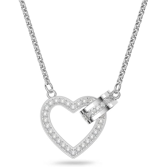 Swarovski Lovely Necklace, Heart, White, Rhodium Finish