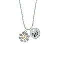 thumbnail image 2 of Delight Jewelry Two-tone Large Daisy with Peace Sign Silvertone Script Initial Disc - W - Charm Necklace, 20"+3", 2 of 4