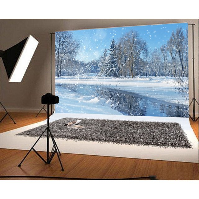 EREHome Polyester Fabric 7x5ft Christmas Backdrop Photography Background Xmas Snowflake Rural River Forest Trees Heavy Snow Winter Scene Happy New Year Backdrops kids Adults Photo Studio Props