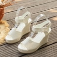 thumbnail image 4 of CYMMPU Women's Peep Toe Wedge Sandals, Adjustable Buckle Ankle Strap Espadrille Platform Shoes, Casual Summer Outdoor Walking Footwear White 36, 4 of 9