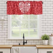 Happ Valentine's Day Rod Pocket Curtain Valance, Red Love Hearts Romantic Farmhouse Window Valance for Living Room, Bedroom, Kitchen 42W x 12L