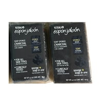 T.Taio Esponjabon Charcoal Soap Sponge – Exfoliating Body Bar with Glycerin – 4.2 oz Each – 2 Pack