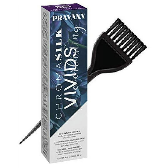 Pravana Chromasilk Vivids EVERLASTING Permanent Creme Hair Color Dye (w/Sleek Tint Brush) Cream Haircolor with True Unicorn Root, Sea Buckthorm Oil (Bewitching Blue)