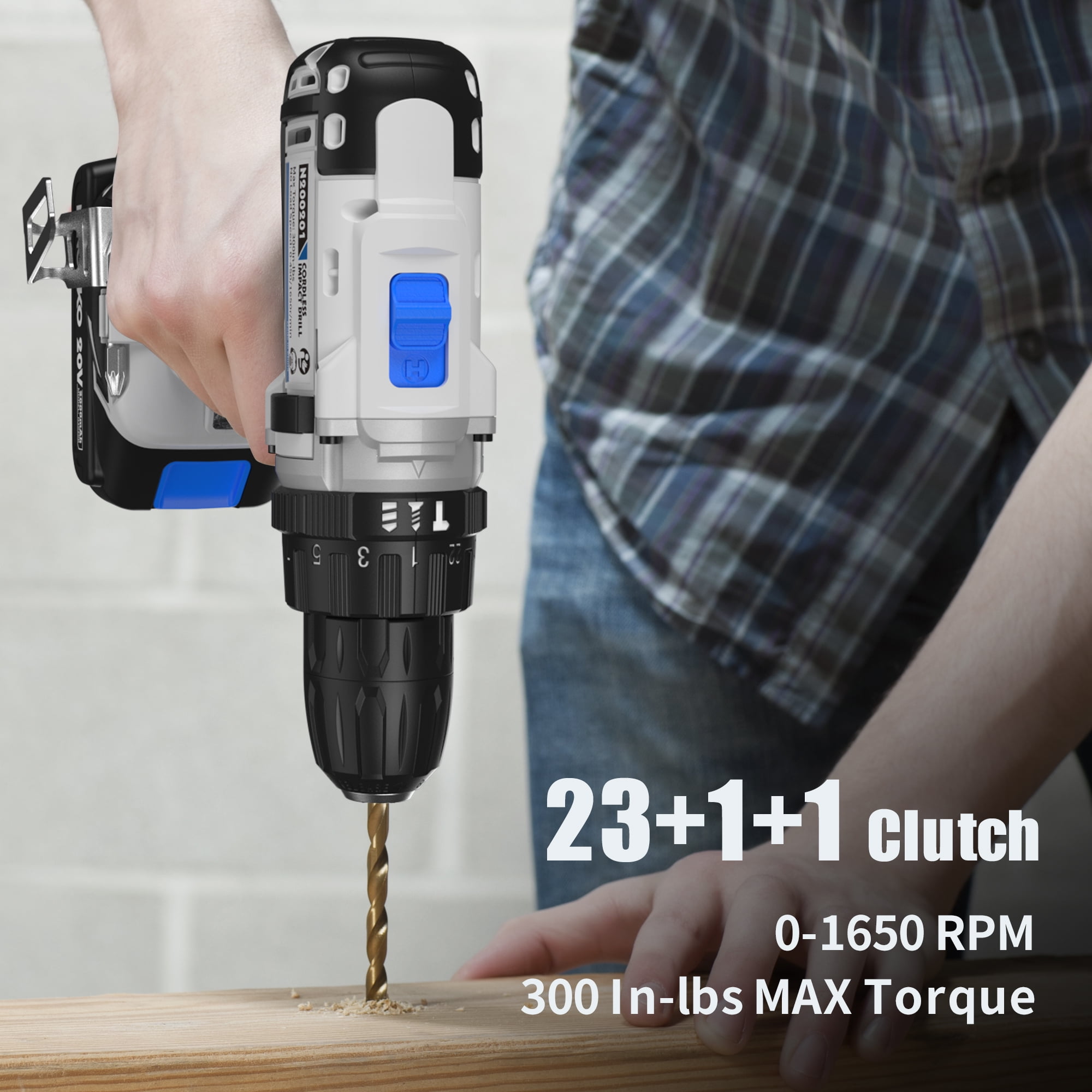 Ninouko 20-Volt Cordless Electric  1/2-inch Drill and Impact Driver Combo Kit  2Ah Lithium-Ion Battery