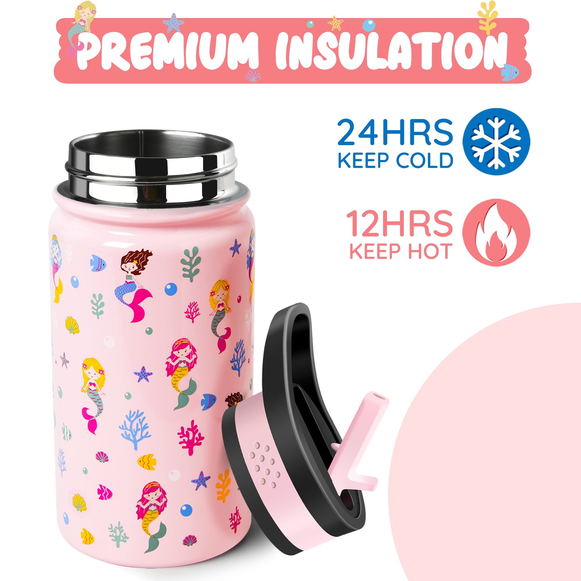  CHILLOUT LIFE 12 oz Kids Insulated Water Bottle for School with  Straw Lid Leakproof and Cute Waterproof Stickers, Personalized Stainless  Steel Thermos Flask Metal Water Bottle, Dishwasher Safe Color : Home
