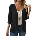 thumbnail image 2 of Women'S Cardigan Tops Three-Quarter Sleeves Solid Color Casual Small Jacket Female Black S, 2 of 9