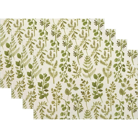Sage Green Placemats Set of 4 Spring Vintage Leaves Plant Decor Place Mats 12x18 Inch Rustic Leaf Wildflower Seasonal Decorative Linen Table Mats for Home Kitchen Dining Party Table Decoration