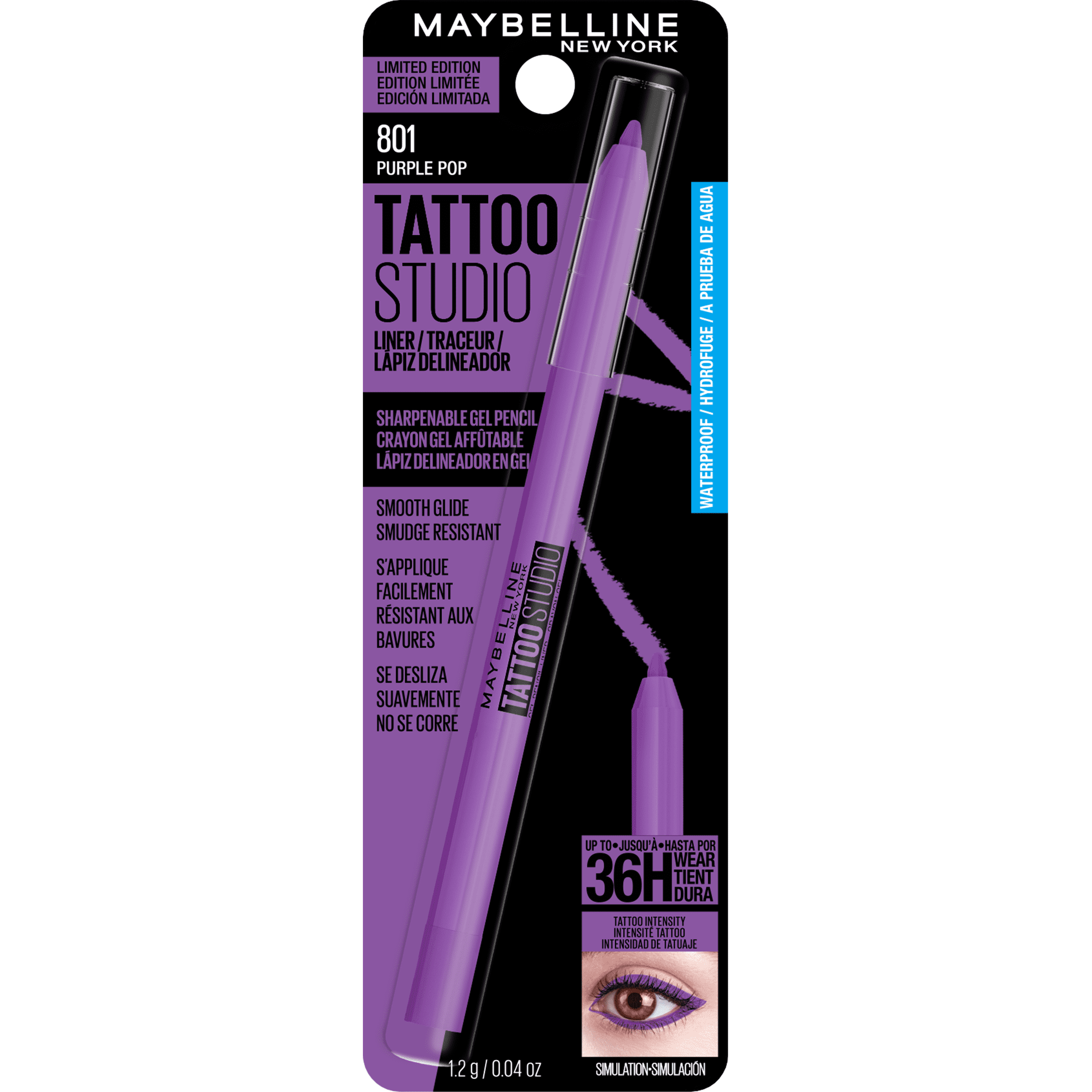 Maybelline Tattoo Studio Sharpenable Gel Pencil Waterproof Longwear Eyeliner,  Purple Pop 