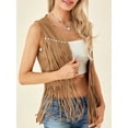 thumbnail image 6 of Women 70s Hippie Fringe Waistcoat Vest Sleeveless Cowgirl Tassel Rhinestone Vest Faux Suede Western Jacket Cardigan, 6 of 8