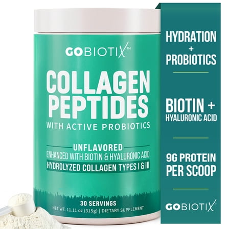 GoBiotix Hydrolyzed Collagen Peptides Powder with Probiotics for Hair, Skin, Nails & Joints, 11.11 oz