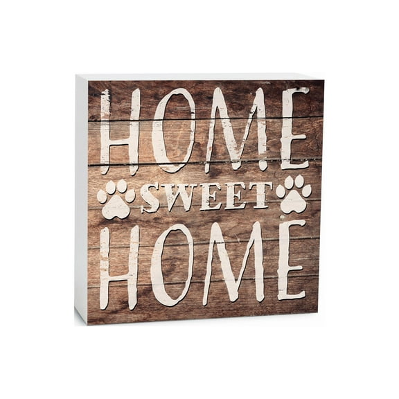 Home Sweet Home Brown Woodgrain Pawprint 5 x 5 Wood Tabletop Sign Plaque
