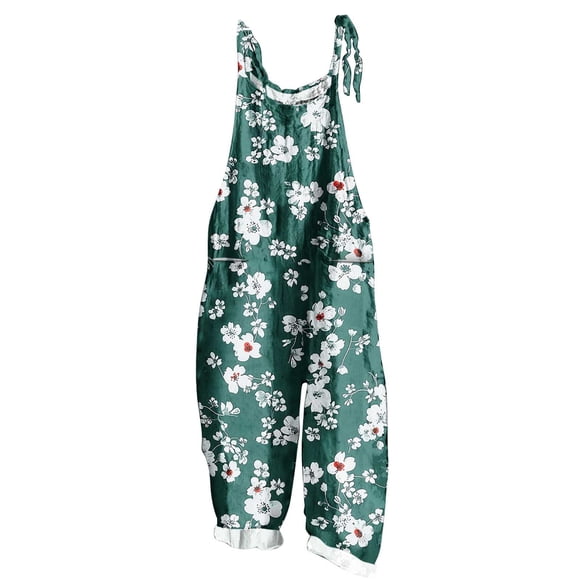 Fall Savings! SROBPTY Womens Casual Jumpsuits, Ladies' Print Sleeveless Two Pocket Casual Overalls Jumpsuit Jumpsuit Pants Green, XL
