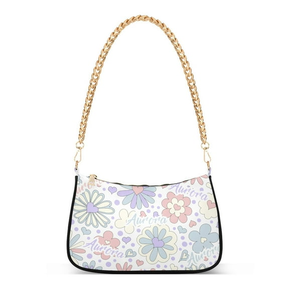 Retro Flower Womens Chain Shoulder Bag Tote Handbag Clutch Hobo Purse with Zipper for Travel Casual