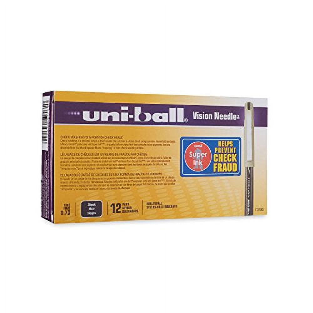uni-ball Vision Needle Rollerball Pens, Fine Point (0.7mm), Black, 12 Count